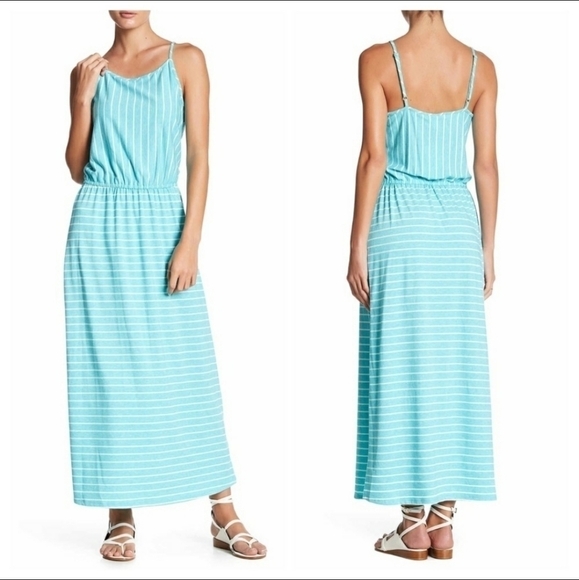NORDSTROM 14th Place Stripe Aqua Maxi Dress - Picture 10 of 10